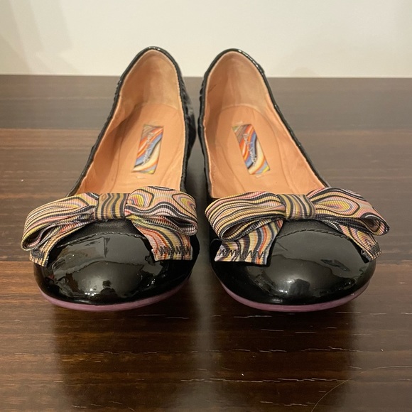 Paul Smith Leather Ballet Flats with Multicolour Bow - Picture 3 of 6